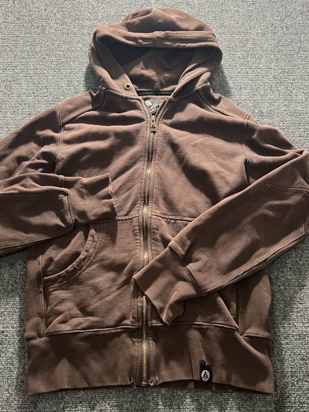 American Giant Full Zip Hoodie Mens Brown Hooded Sweatshirt